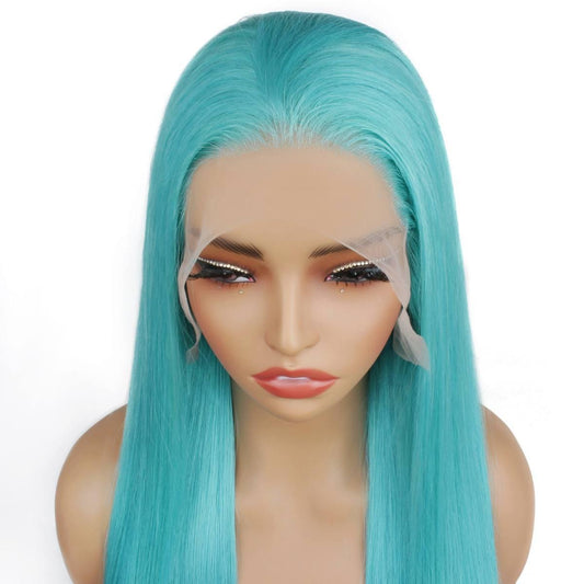 Aqua Blue Straight 13x4 Transparent Lace Front Wig